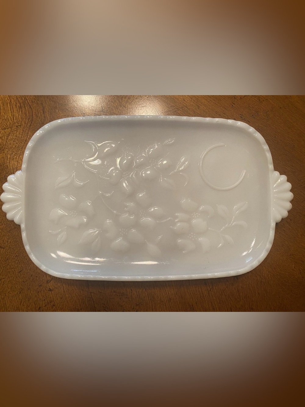 Source Unknown White Embossed Fruit Platter with Side Handles